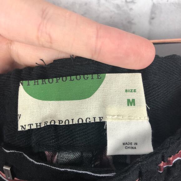 Anthropologie Black Red Striped Ankle Tie Cropped Jogger Pants Sz. M NEW - Picture 10 of 11